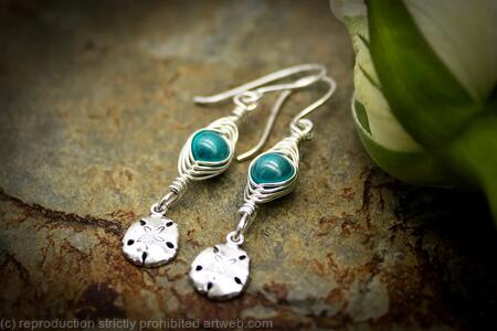Sterling silver and turquoise earrings with Sand dollar