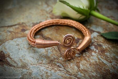 Double spiral Viking Knit bracelet - Copper, Arm bangle, Cuff