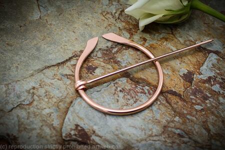 Penannular Brooch outward terminals- Shiny Copper - large - Celtic , Viking or Scottish pin