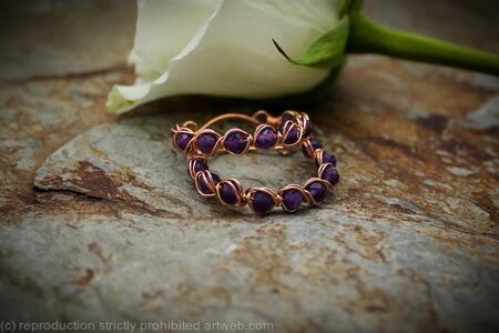 Copper Hoop Earrings with Amethyst, Handmade Wire Wrapped Gemstone Hoops