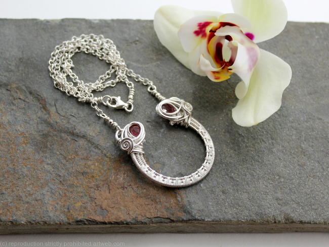 Ornate Horseshoe Necklace - Sterling silver and Pink Tourmaline