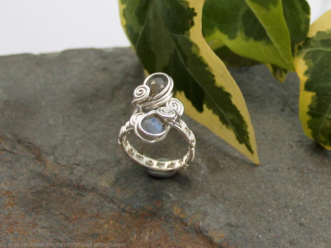 Reserved for Jimbo Double Stone Ring - Woven shiny Sterling silver wire and Labradorite