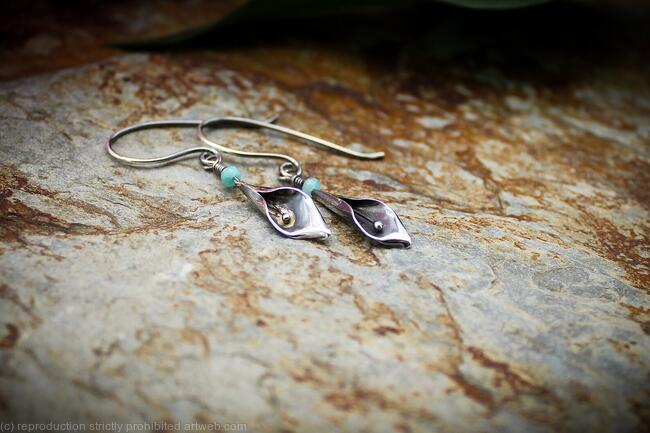 Calla Lily earrings - sterling silver and faceted Amazonite