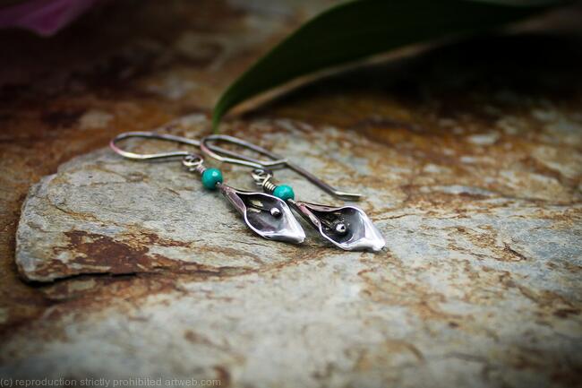 Calla Lily earrings - sterling silver and faceted Turquoise