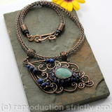 Peacock feather Necklace - Amethyst, Amazonite, Lapis Lazuli and Copper