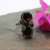 Double stone woven ring - Sterling silver and Garnet
