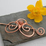 Embellished Double Spiral Hair Barrette - Copper and Natural Agate - Hair clip - small