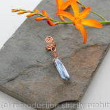 Spiral with large blue Crystal Quartz dangle Beard, Dreadlock or braid ring or bead - Shiny Copper - Medium