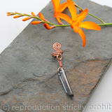 Spiral with large grey Crystal Quartz dangle Beard, Dreadlock or braid ring or bead - Shiny Copper - Medium