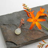 Spiral with Green striped Onyx dangle Beard, Dreadlock or braid ring or bead - Shiny Copper - Medium