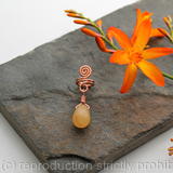 Spiral with Honey Jade dangle Beard, Dreadlock or braid ring or bead - Shiny Copper - Medium