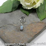 Spiral with Labradorite dangle Beard, Dreadlock or braid ring or bead - Shiny Sterling silver - Medium