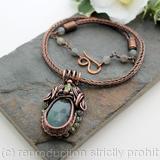 Labradorite, Peridot and copper pendant with copper and Labradorite Viking knit necklace - Aurora Borealis