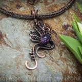 Amethyst and copper wire woven, Dragonfly necklace with Viking knit chain