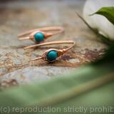 Threader herringbone earrings - 1mm copper and turquoise