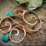 Hair Barrette in copper with Turquoise - Quintessence - Hair clip or shawl pin