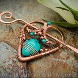 Heart Hair Barrette in copper with Turquoise - Hair clip or shawl pin