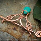 Mermaids Tail Hair Barrette in copper with Turquoise - Hair clip or shawl pin