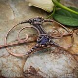 Hair Barrette in copper with Tanzanite rough nuggets - Quintessence - Hair clip or shawl pin