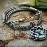 Handmade Wire Work Necklace with Turquoise Donut Stone & Sterling Silver Viking Knit Chain