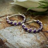 Sterling silver Hoop Earrings with Amethyst, Handmade Wire Wrapped Gemstone Hoops