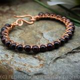 Wire wrapped bracelet - Copper and Garnet - Kiss Kross Bracelet
