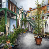 The courtyard, Lawrence Street Workshops. 