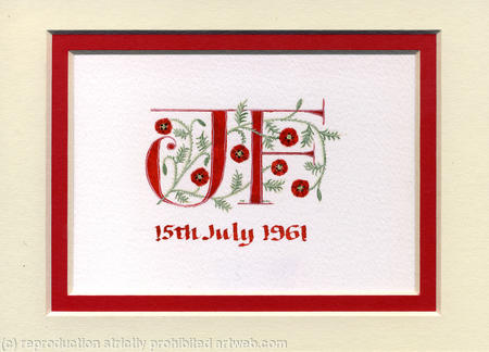 Two initials in red with poppies