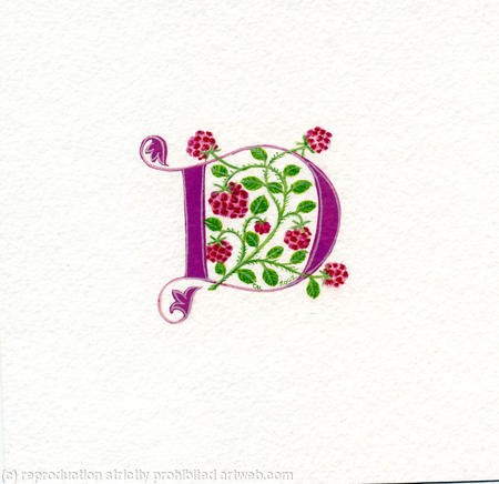 Letter D in dark pink with raspberries