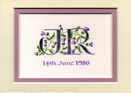 Two letters JR in Palladium leaf with thistles