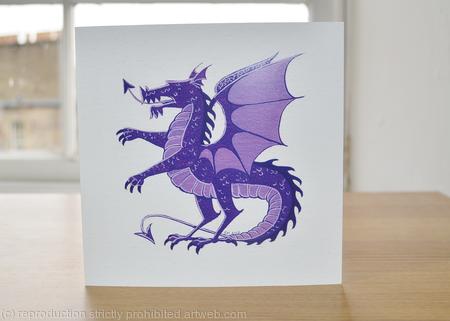 Dragon greetings card purple 