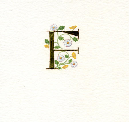24c gold leaf letter F with daisies and buttercups