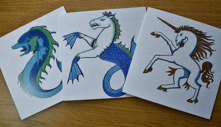 Dolphin, Seahorse, Unicorn Greetings cards