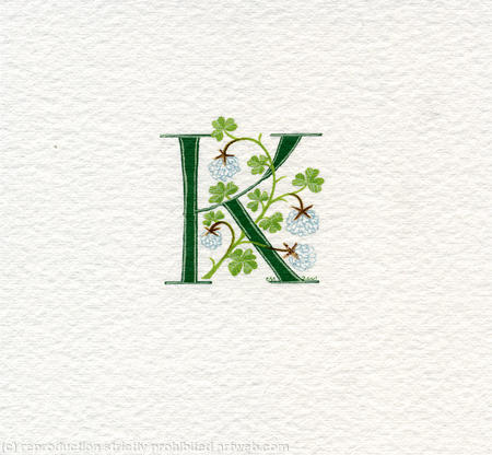 Initial letter K with white clover