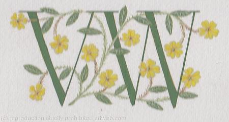 Double initials in green with Primroses.