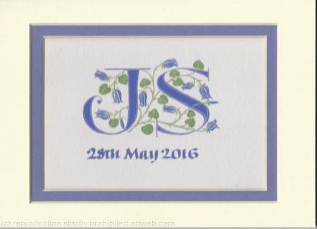 Two letters in blue with bluebells Anniversary Wedding gift