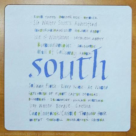 Calligraphy tablemats placemats South of Scotland print