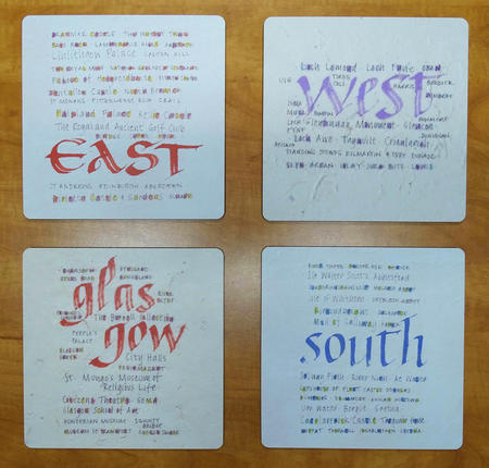 Placemats set of four square mats -  East, West, Glasgow, South 