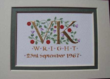 23c gold leaf initials with thistles and roses