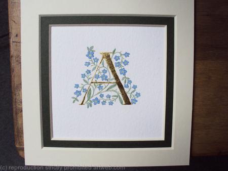 23c gold leaf letter A handpainted with forget-me-nots