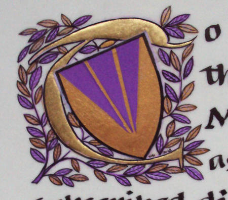 Illuminated initial heading the text on the Consecration Deed for the Scottish Episcopal Bishop of Brechin.