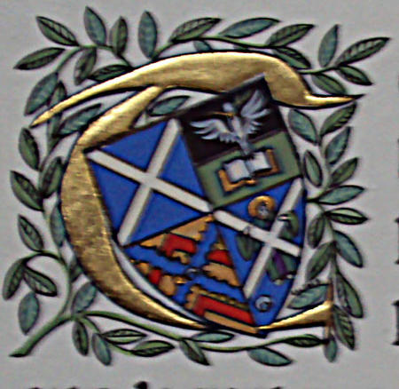 Illuminated initial letter heading the text of the Consecration Deed for the Scottish Episcopal Bishop of St Andrews, Dunkeld and Dunblane.