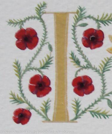 Detail of a 23c gold leaf letter handpainted with Poppies