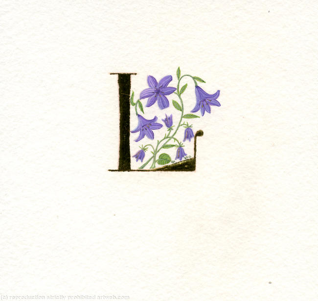 Letter L in 24c gold leaf with purple lilies 