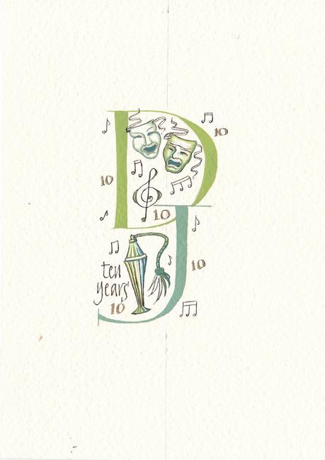 Custom double initials D J with theatrical motifs