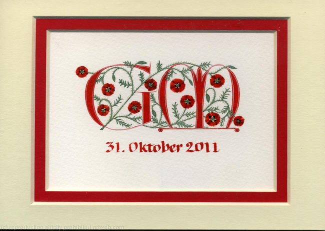 Two initials in red with Poppies wedding gift