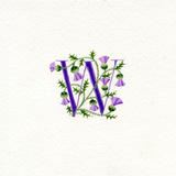 Initial letter W in pale purple with Scots thistles