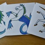 Dolphin, Seahorse, Unicorn Greetings cards