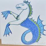 Set of three cards, blue Dragon, Seahorse, Griffin heraldry greetings cards