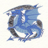 Initial letter T in Palladium leaf with a blue dragon